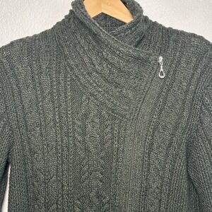 Original Aran Co. Irish Cable Knit Side Zip Army Green Merino Wool Women's Large